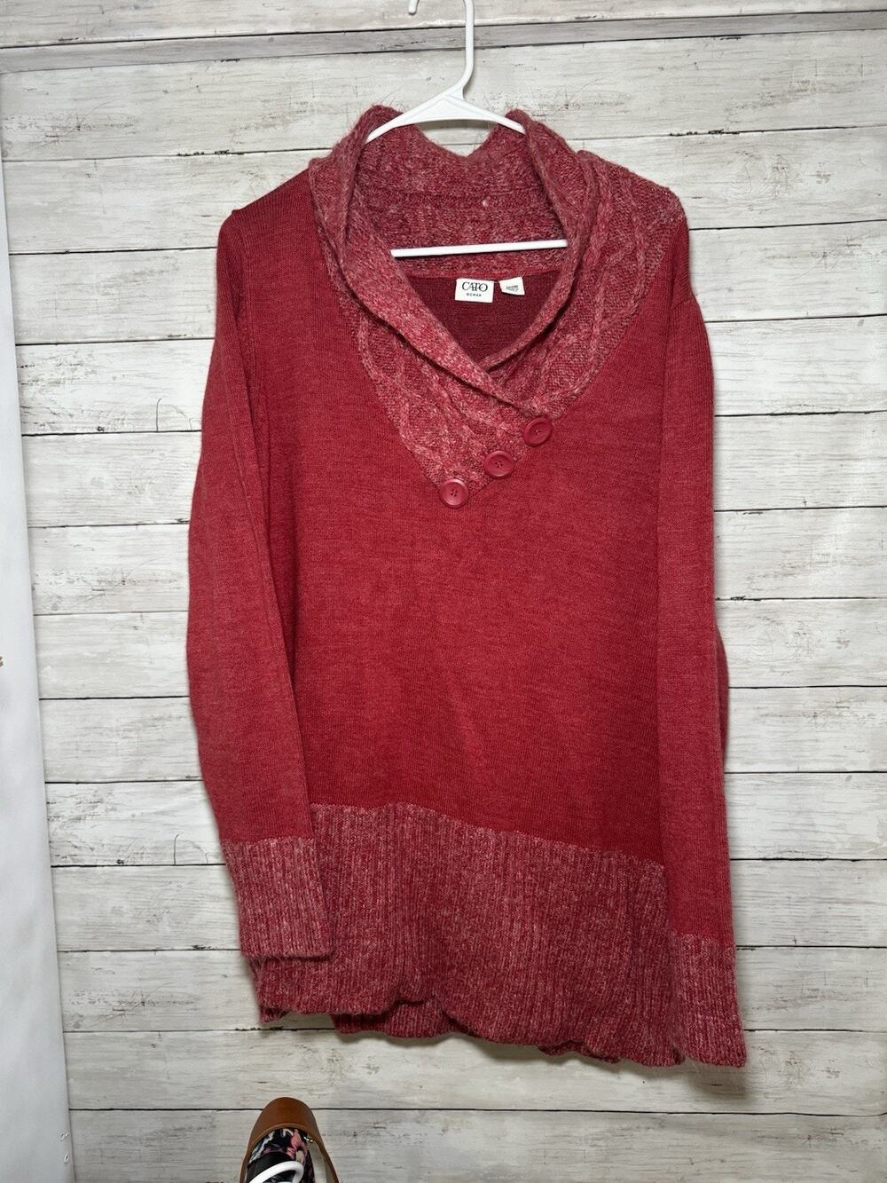 Cato Women’s 22/24W Plus Size Red Burgundy Cowl Neck Button Sweater Long Sleeve